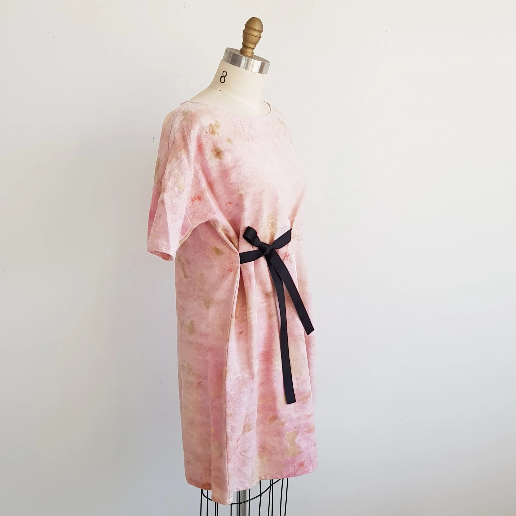 BLUSH - cotton flannel Eco-print DRESS Medium