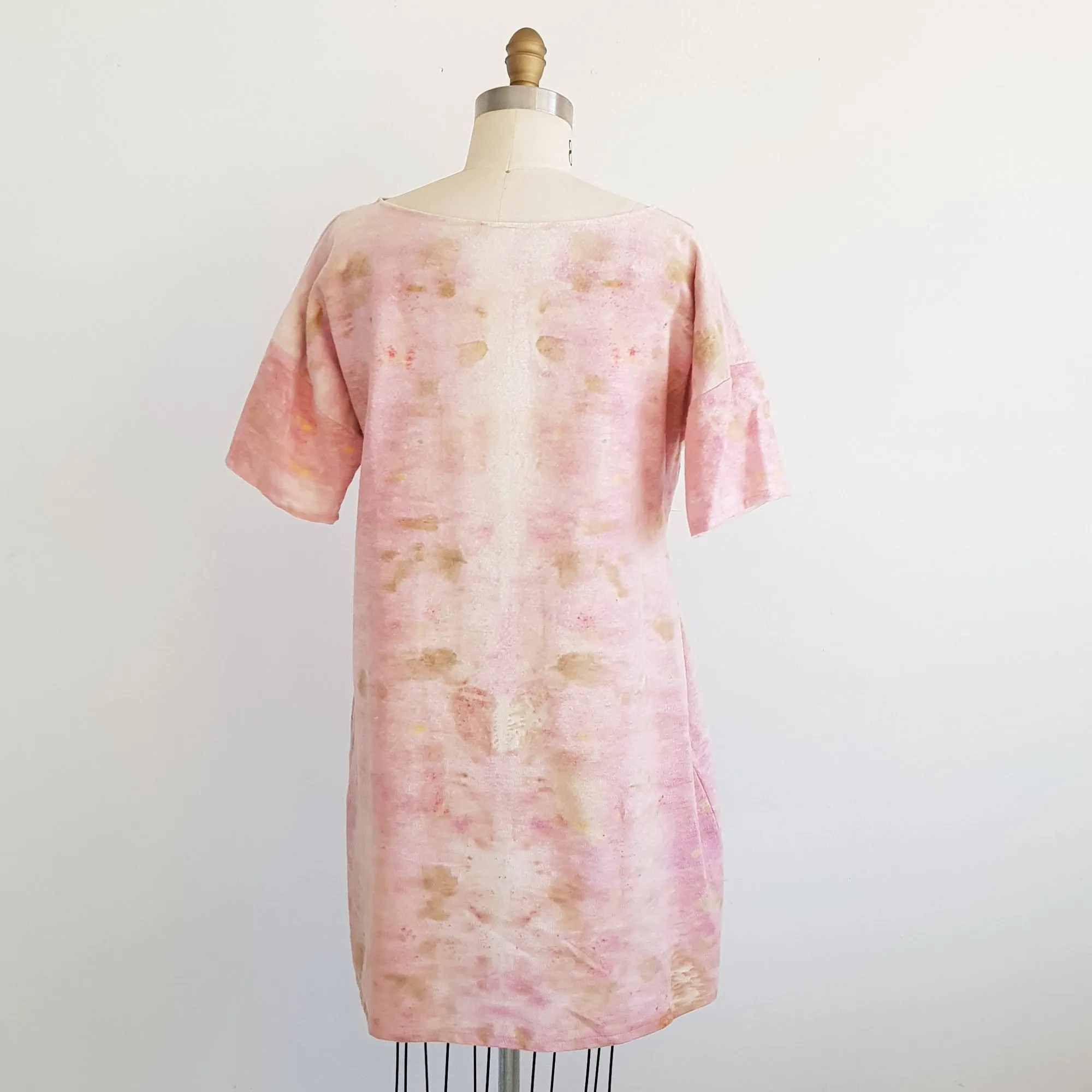 BLUSH - cotton flannel Eco-print DRESS Medium