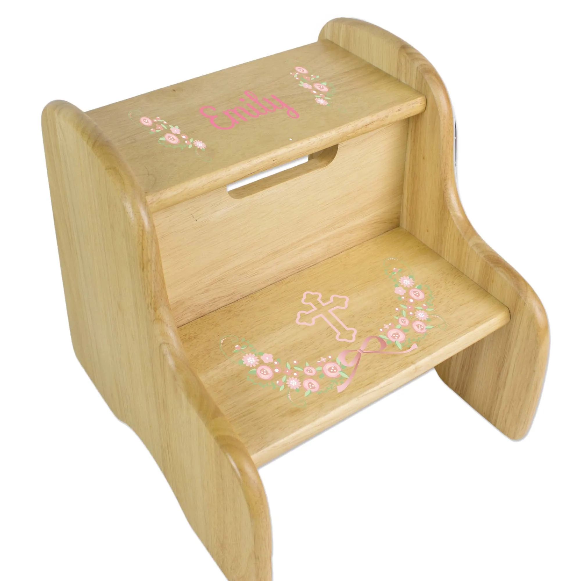 Blush Cross Natural Wood Two Step Stool