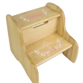 Blush Cross Natural Wood Two Step Stool