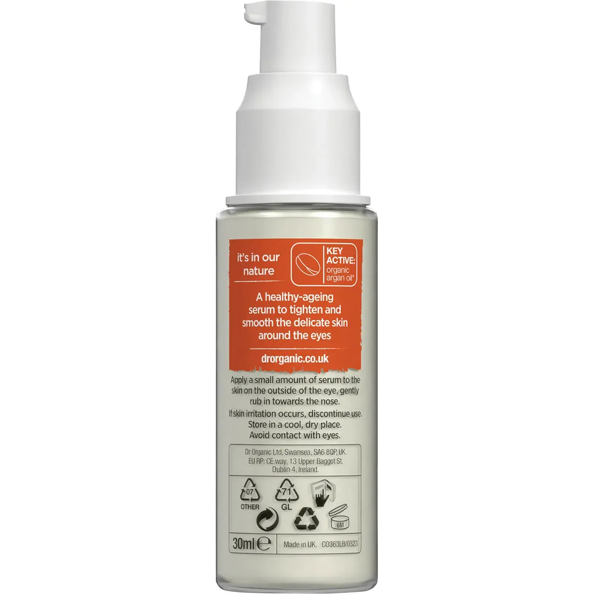 Dr Organic Eye Serum Tightening Organic Moroccan Argan Oil 30ml