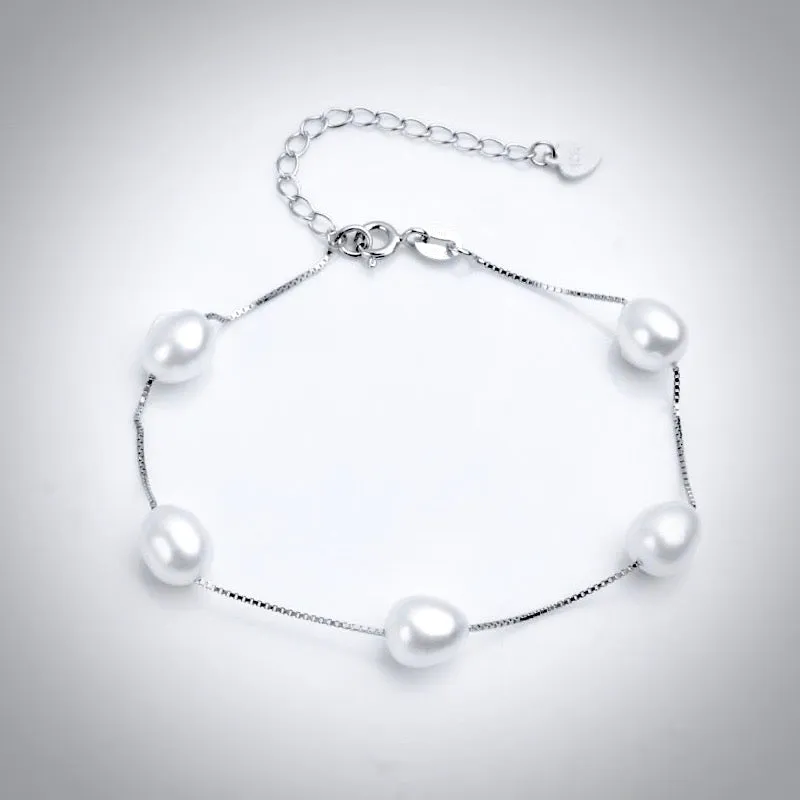 "Alegria" - Sterling Silver and Natural Pearl Bridal Bracelet - More Colors Available