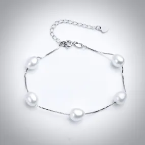 "Alegria" - Sterling Silver and Natural Pearl Bridal Bracelet - More Colors Available