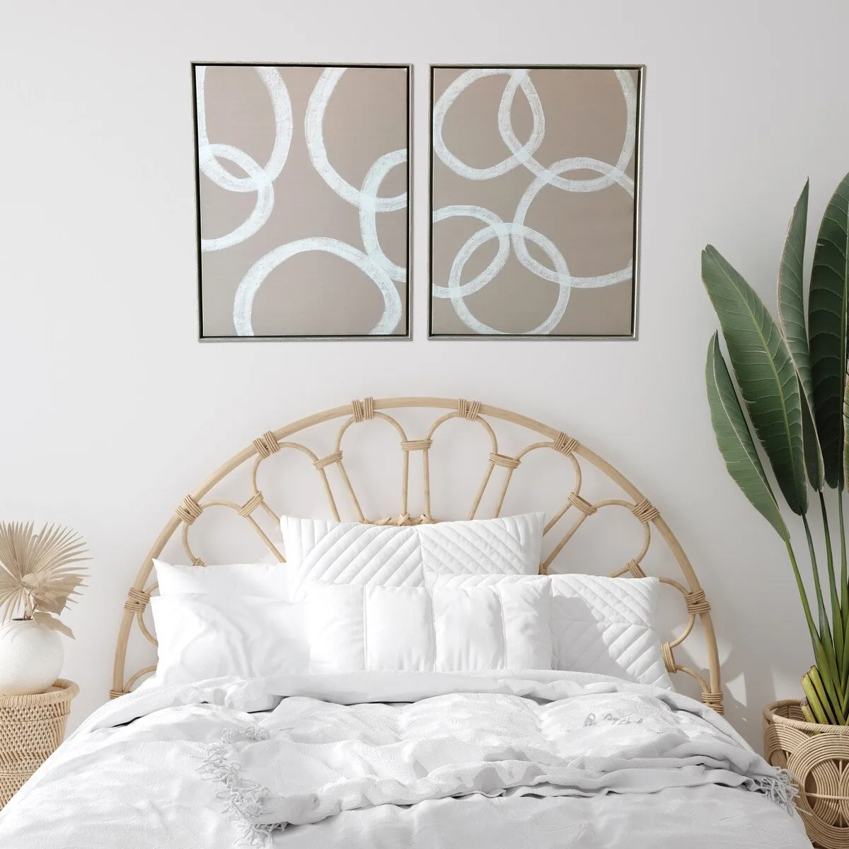 "Blush Pink Circles" 2 Piece Set on Natural Wood Floating Framed Canvas Wall Art