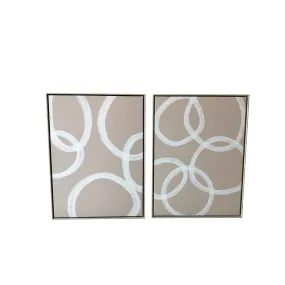 "Blush Pink Circles" 2 Piece Set on Natural Wood Floating Framed Canvas Wall Art
