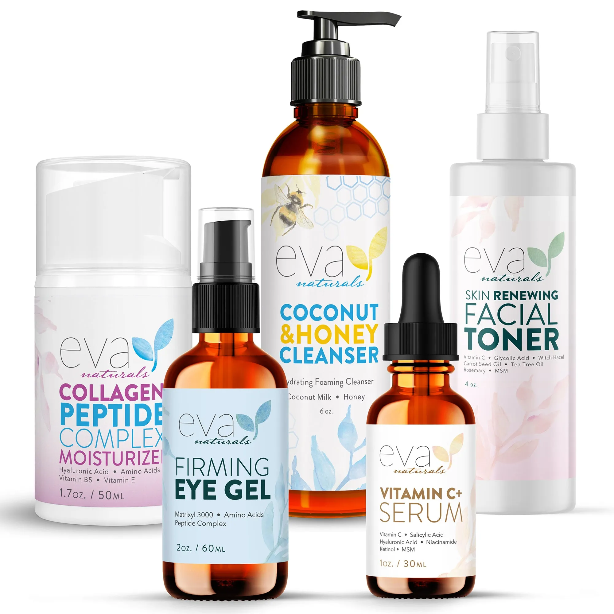 Rejuvenating Skincare Bundle - 5 Products in 1 Set: Cleanser, Toner, Serum, Eye Gel & Moisturizer