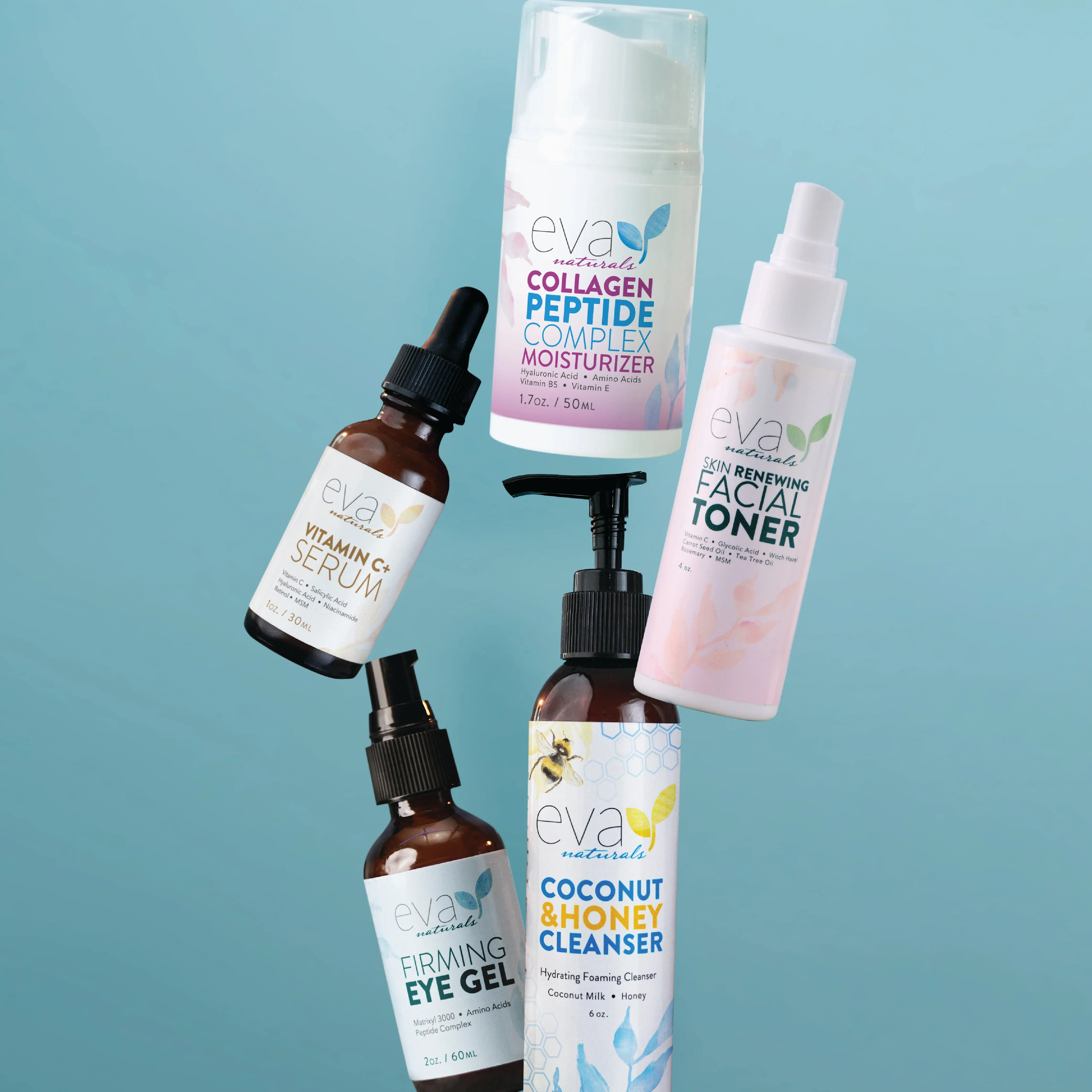 Rejuvenating Skincare Bundle - 5 Products in 1 Set: Cleanser, Toner, Serum, Eye Gel & Moisturizer
