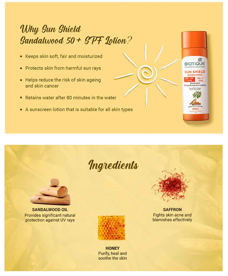 SUN SHIELD SANDALWOOD 50 SPF Sunscreen Lotion 190ml